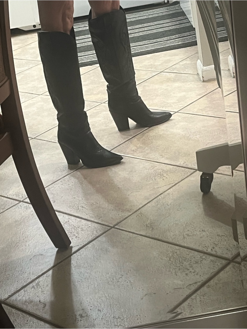 Black Knee-High Pointed Toe Western Boots - Women